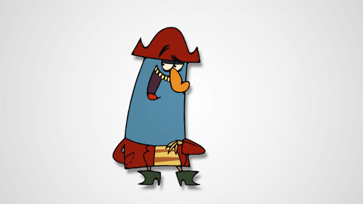 Captain K'nuckles pirate cartoon character with big nose