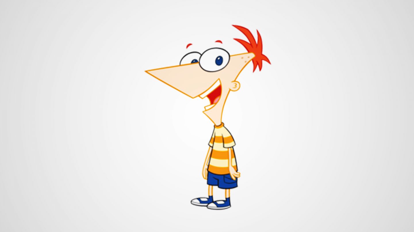 Phineas Flynn cartoon character with pointy nose